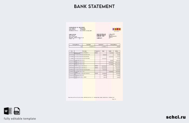цифровая загрузка ИНДИЯ IDFC Первый шаблон словесной версии банковской выписки